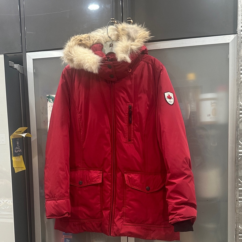 Utex Red Puffer Jacket with Fur Hood